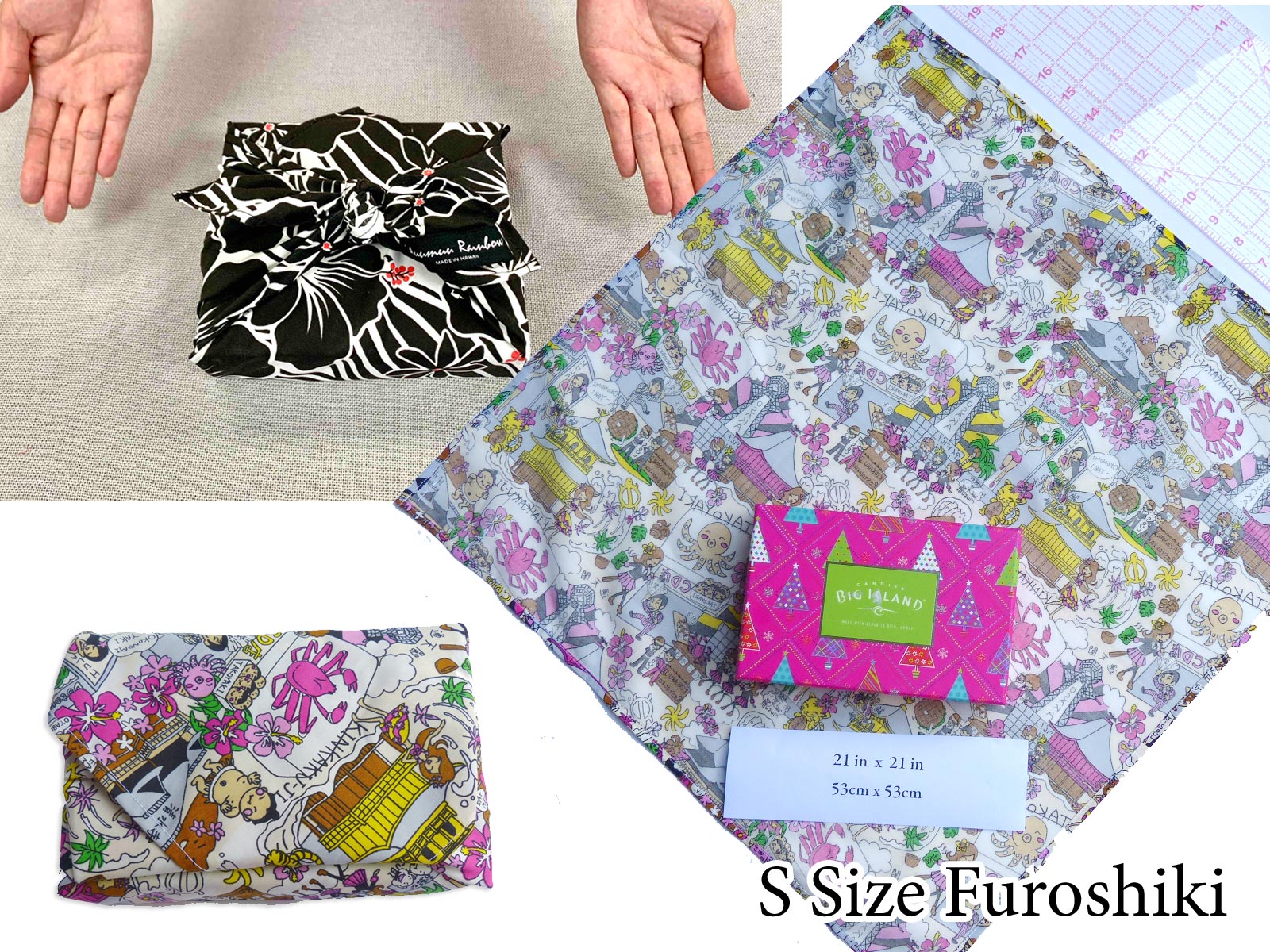 Hawaiian Mask Print Furoshiki Gift Wrapping Fabric - Black