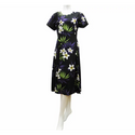 Short Sleeve Flare Hawaiian Long Dress, Black - Muumuu Outlet