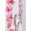 White Cotton Sleeveless Mid-length Pink Hibiscus Panel Ribbon Dress-5