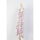 White Cotton Sleeveless Mid-length Pink Hibiscus Panel Ribbon Dress-8