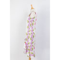 White Cotton Sleeveless Mid-length Pink Hibiscus Panel Ribbon Dress
