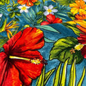 Yellow & Orange Hibiscus & Plumeria and Palm Hawaiian Fabric | Blue 0223 BLU-0026C