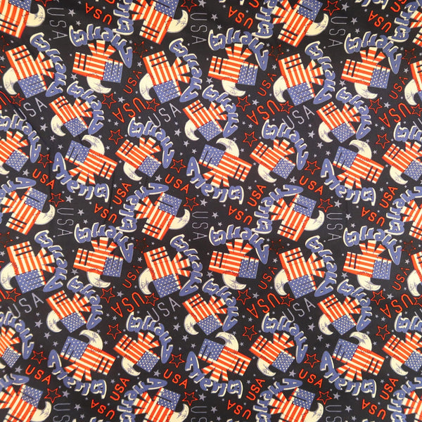 American Flag and Eagle Print Fabric - Navy Cotton