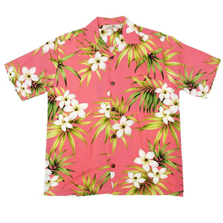 Light Pink Plumeria Print Rayon Aloha Shirt | Pink - Muumuu Outlet