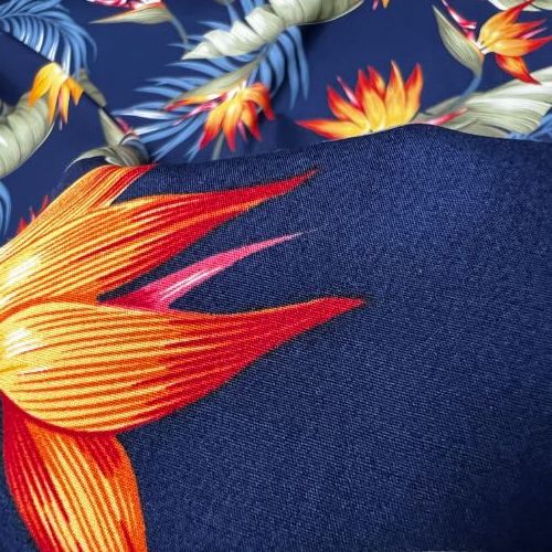 Birds of Paradise with Palm Leaf Fabric | Navy