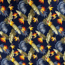 Birds of Paradise with Palm Leaf Fabric | Navy-1