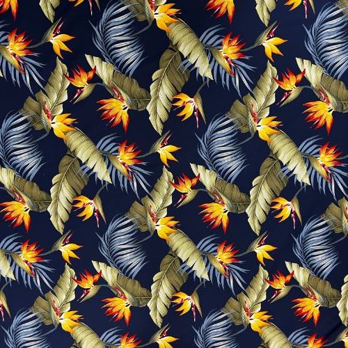 Birds of Paradise with Palm Leaf Fabric | Navy