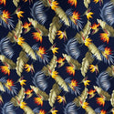 Birds of Paradise with Palm Leaf Fabric | Navy 0223 BLU-0003C