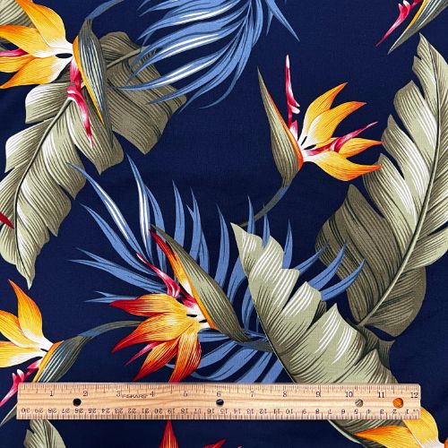 Birds of Paradise with Palm Leaf Fabric | Navy - 0