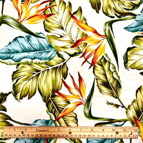 Birds of paradise & Palm Palapalai Hawaiian Fabric 1 | Beige Off White