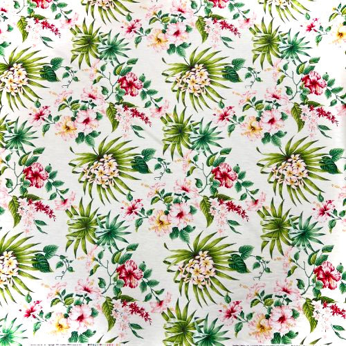 Hibiscus & Plumeria Hawaiian Fabric | White