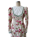 Red Floral Print Lace Trim Vintage Style Long Sleeve Hawaiian Dress 6761/750-2