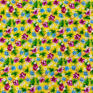 Hibiscus, Pineapple & Plumeria Hawaiian Fabric | Yellow
