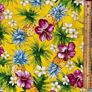 Hibiscus, Pineapple & Plumeria Hawaiian Fabric | Yellow-2
