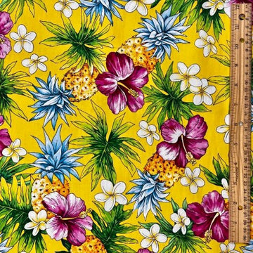Hibiscus, Pineapple & Plumeria Hawaiian Fabric | Yellow - 0