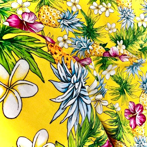 Hibiscus, Pineapple & Plumeria Hawaiian Fabric | Yellow