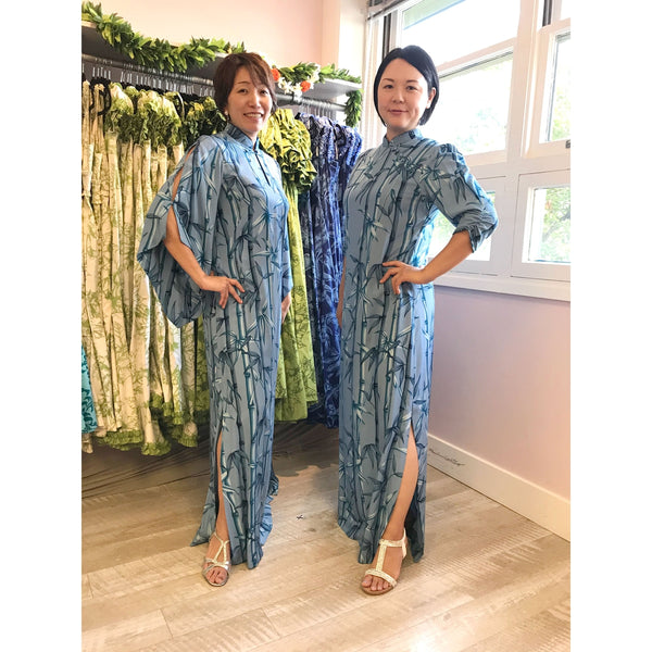 Chinese Style Blue Bamboo Dress | Mandarin collar - Muumuu Outlet