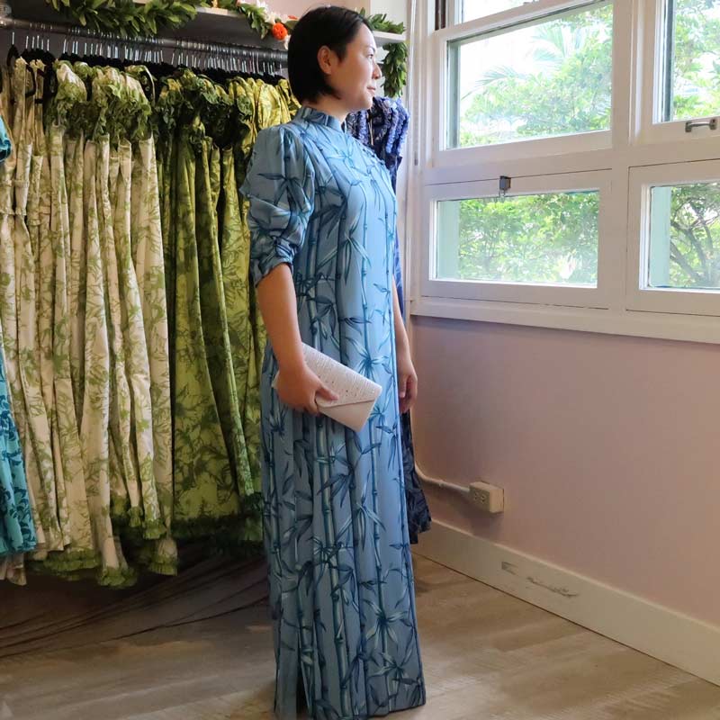 Chinese Style Blue Bamboo Dress | Mandarin collar - Muumuu Outlet