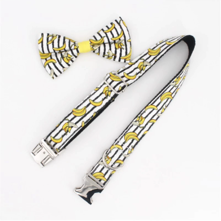 3Pc Dog Set | Bow Tie, Collar, Leash | Banana - Muumuu Outlet