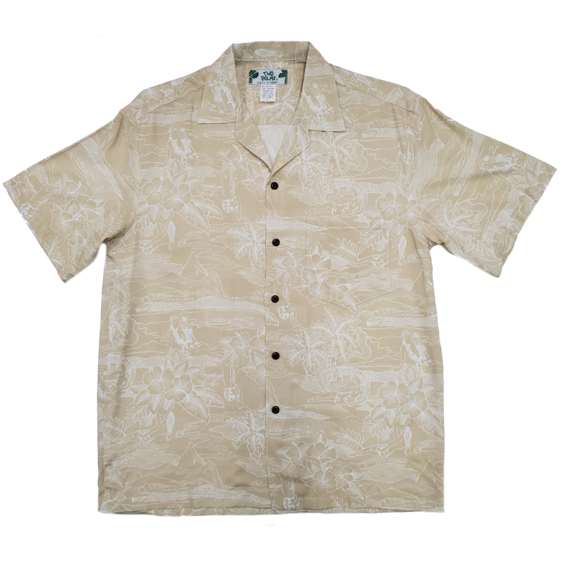 Hawaiian Scenery Rayon Shirt | Beige - Muumuu Outlet