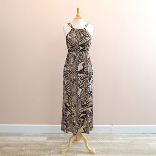 Leaf Print Halter Knit Dress - Beige - Muumuu Outlet
