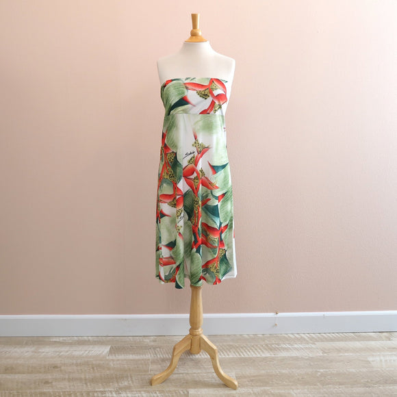 Tube Top Original Print Knit Dresss - Red Heliconia on Beige - Muumuu Outlet