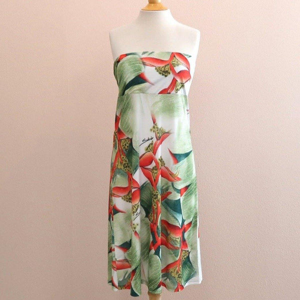 Artist Print Two-way Tube Top Dress | Heliconia on Beige - Muumuu Outlet