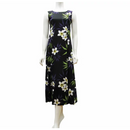 Long Flare Sleeveless Plumeria Print Dress  Black