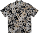 Black Hawaiian Aloha Shirt with Pineapple and Hibiscus Print-2