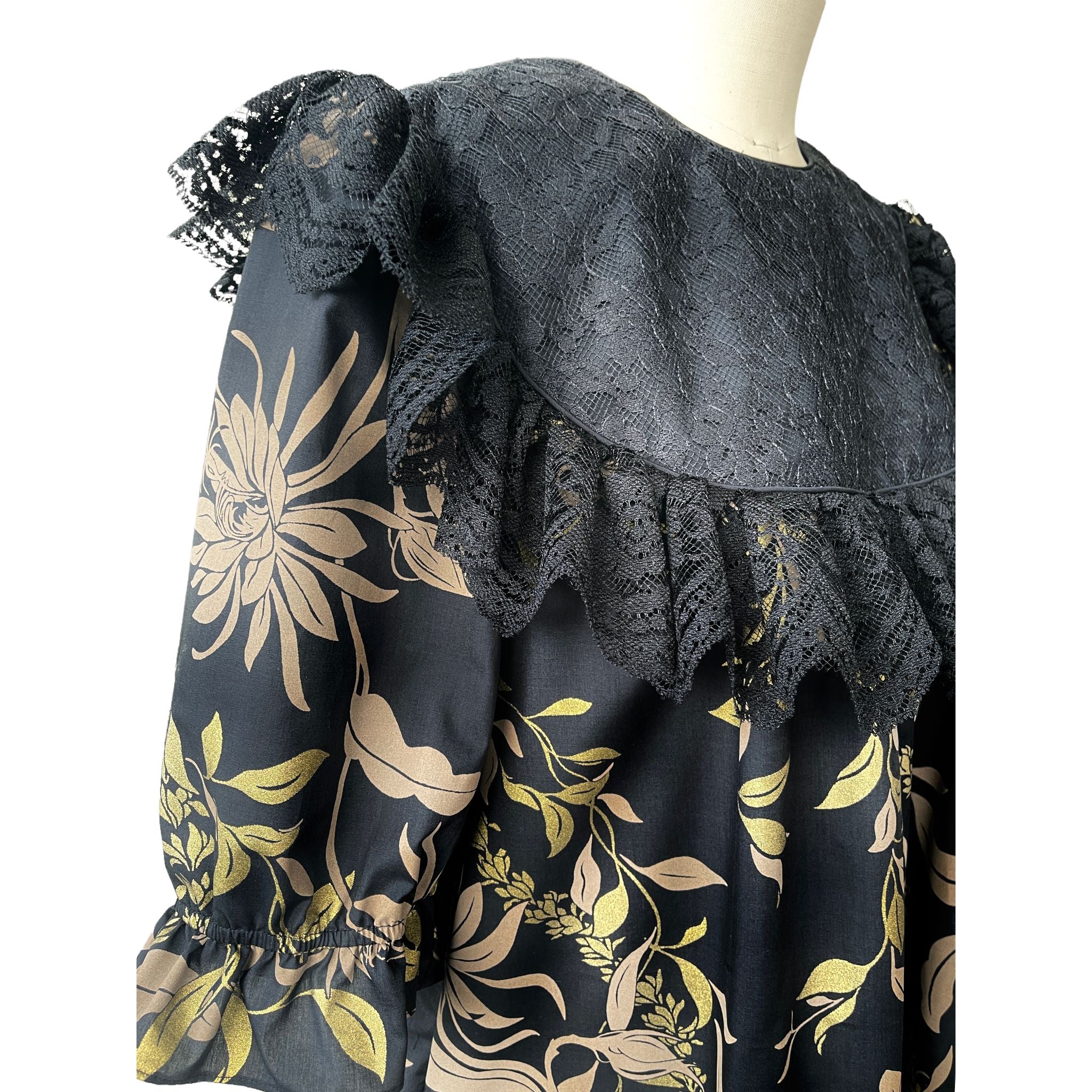 Traditional Hawaiian Black Muumuu  with Gold Leaf Print 464 - 0