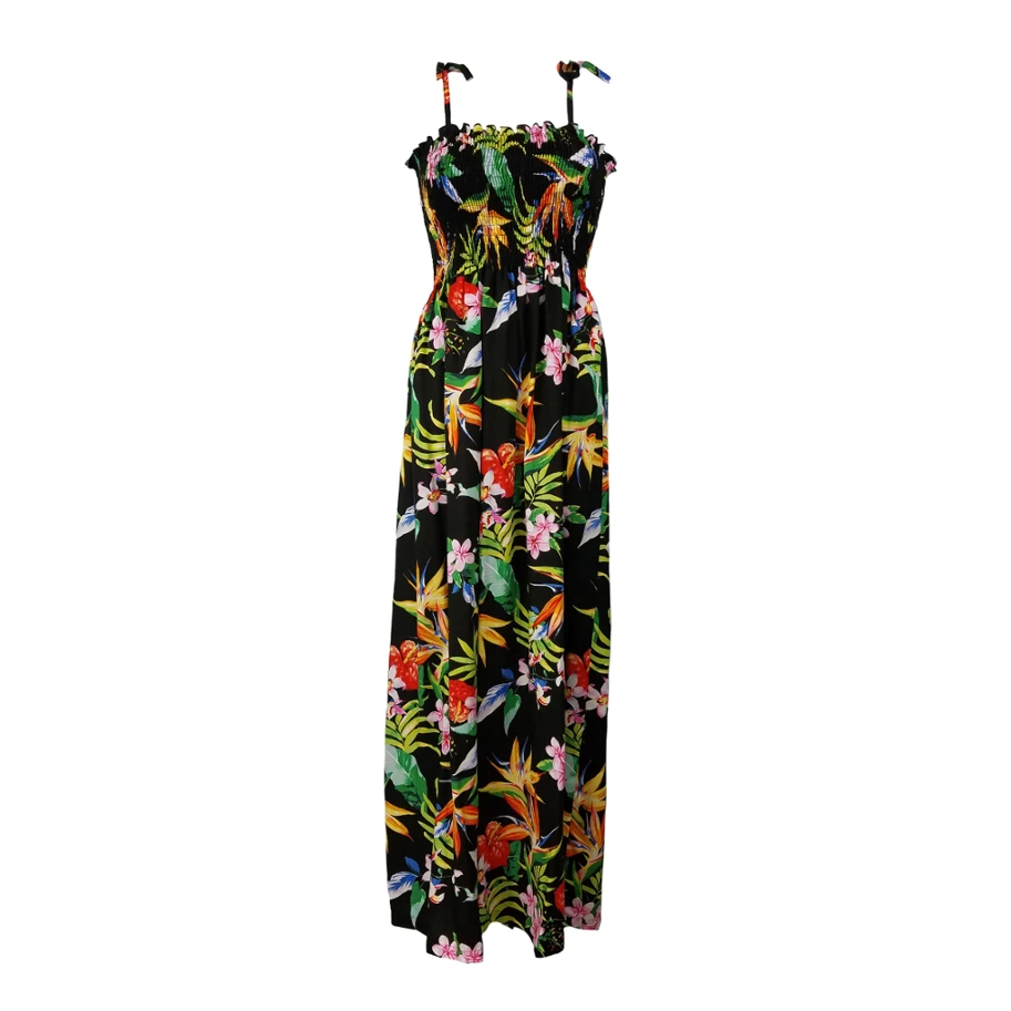 Vintage Inspired Print Tube Top Dress, Black - Muumuu Outlet