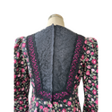 Pink Roses Black Lace Trim Vintage Style Long Sleeve Dress