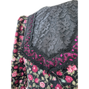 Pink Roses Black Lace Trim Vintage Style Long Sleeve Dress　6761/750-2