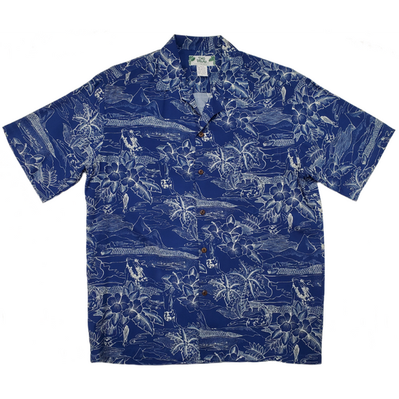 Hawaiian Scenery Rayon Shirt | Blue - Muumuu Outlet