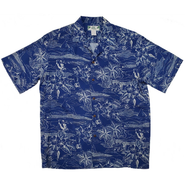 Hawaiian Scenery Rayon Shirt | Blue - Muumuu Outlet