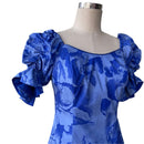 Hawaiian Muumuu Blue Dress with Half Sleeve in Hibiscus Print | Blue 2866-2