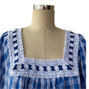 Hawaiian Blue Palaka Muumuu With White Lace Trim 8891-3