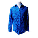 Long Sleeve Hawaiian Shirt in Blue Tapa Print