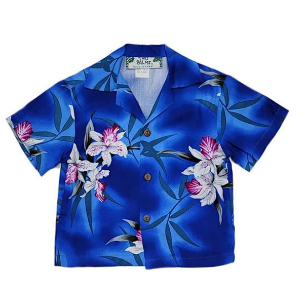 Royal Blue Orchid Rayon Hawaiian Shirt for Boys