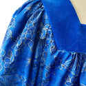 Elegant Royal Blue Velvet Trim Gold Print Traditional Style Hawaiian Dress - Plus Size Dress