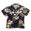 White Orchid Print Navy Hawaiian Shirt for Boys-1