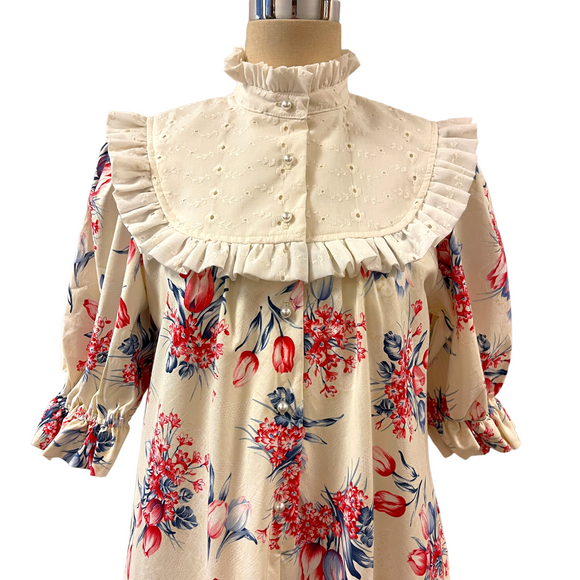 Red and Blue Tulip Prints White Muumuu 8221