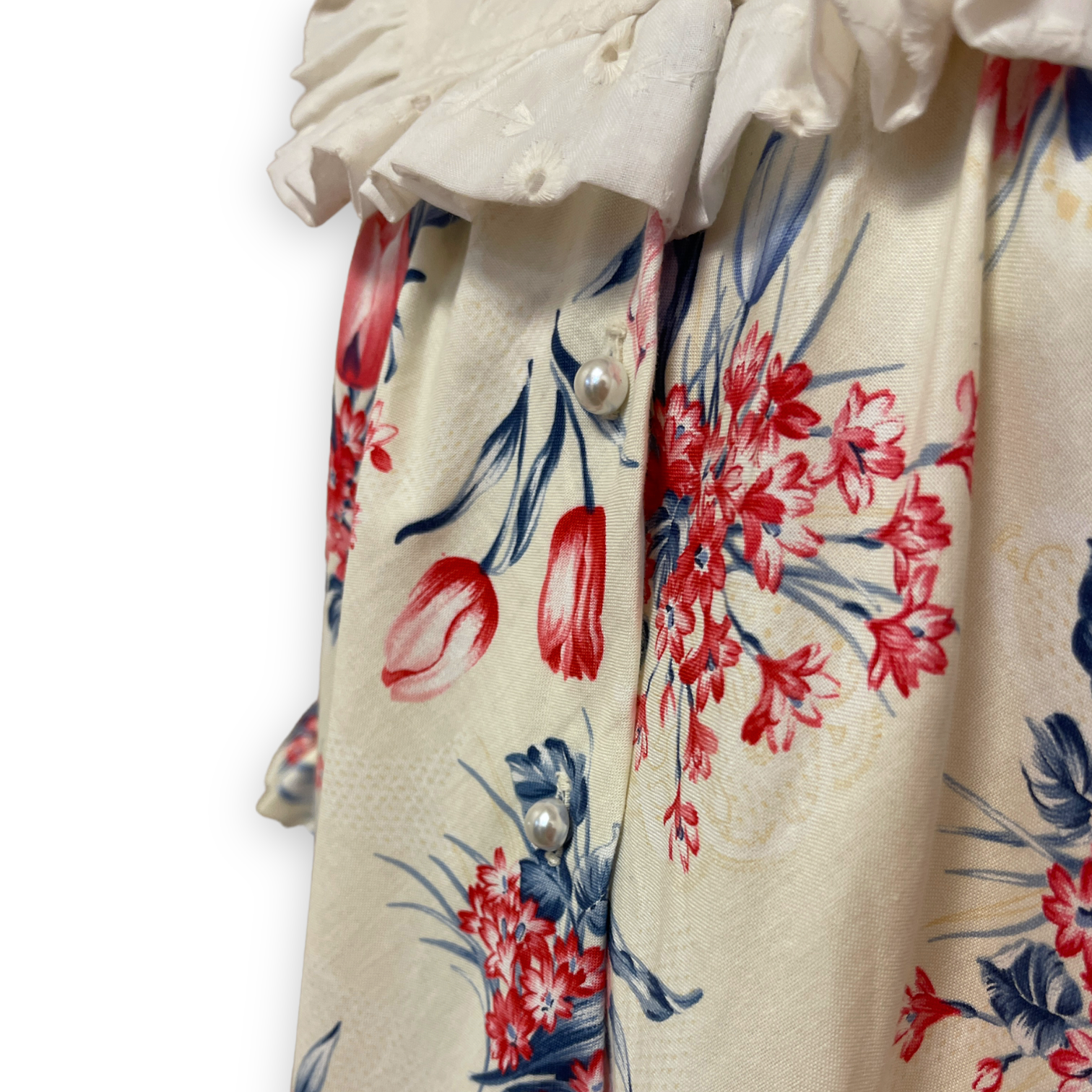 Red and Blue Tulip Prints White Muumuu 8221