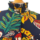 Vintage Inspired Hibiscus Print High Neck Muumuu-Dark Navy 8221-10