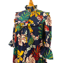 Vintage Inspired Hibiscus Print High Neck Muumuu-Dark Navy 8221-6