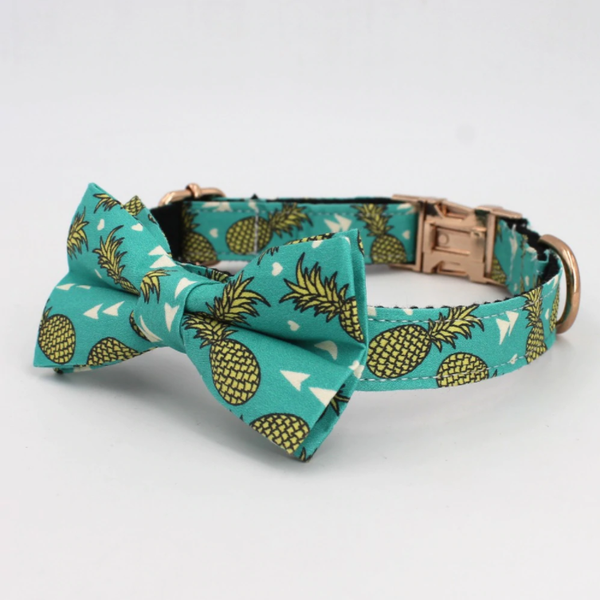 Green Pineapple Bow Tie for Dog | Pet Collar, Leash, Tie 3Pc Set | Green - Muumuu Outlet