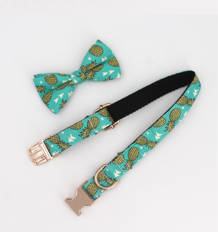 Green Pineapple Bow Tie for Dog | Pet Collar, Leash, Tie 3Pc Set | Green - Muumuu Outlet