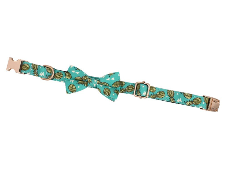 Green Pineapple Bow Tie for Dog | Pet Collar, Leash, Tie 3Pc Set | Green - Muumuu Outlet