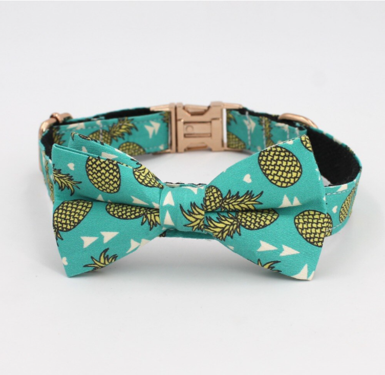 Green Pineapple Bow Tie for Dog | Pet Collar, Leash, Tie 3Pc Set | Green - Muumuu Outlet