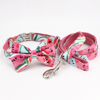 Watermelon Fruit Print Bow Tie for Dog | Pet Collar, Leash, Tie 3Pc Set | Green - Muumuu Outlet